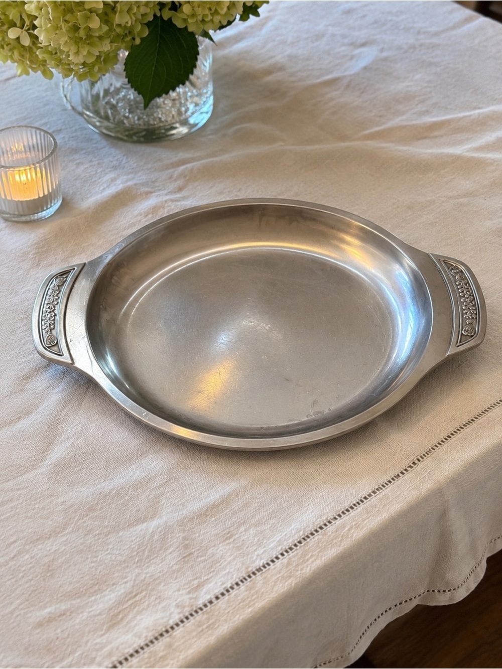 Vintage Oval Silver Serving Tray with Ornate Handles